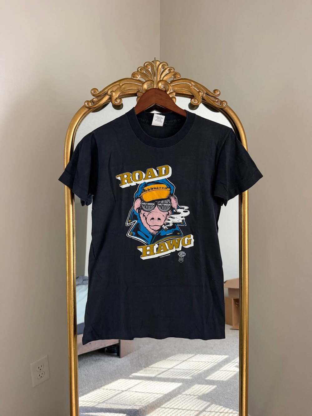 Rare Vintage Harley Davidson Road Hog Hawg Black Short Sleeve T Shirt